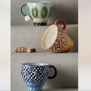 Anthropologie CoIina Handpainted Oval Stoneware Coffee Mug Turquoise and…